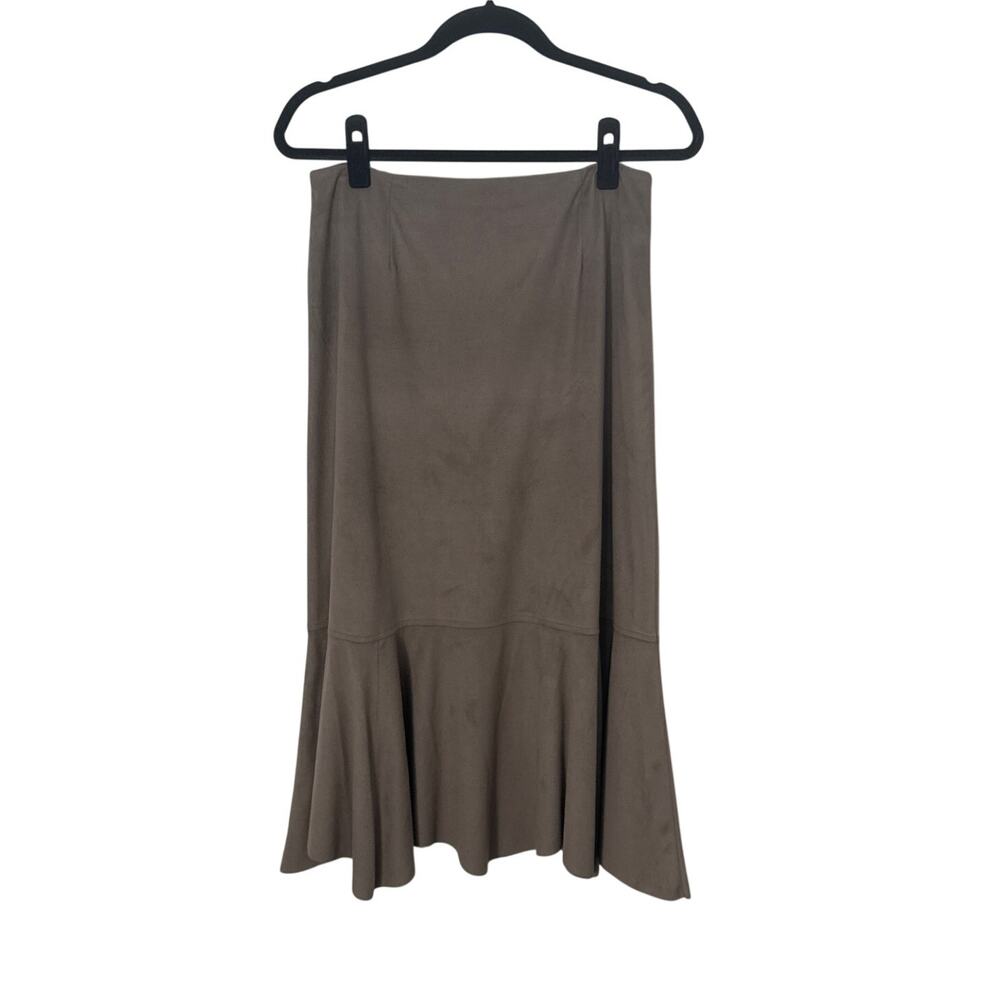 J. Jill Faux Suede Taupe Gray Peplum Hem Maxi Skirt Office Neutral Size 6P